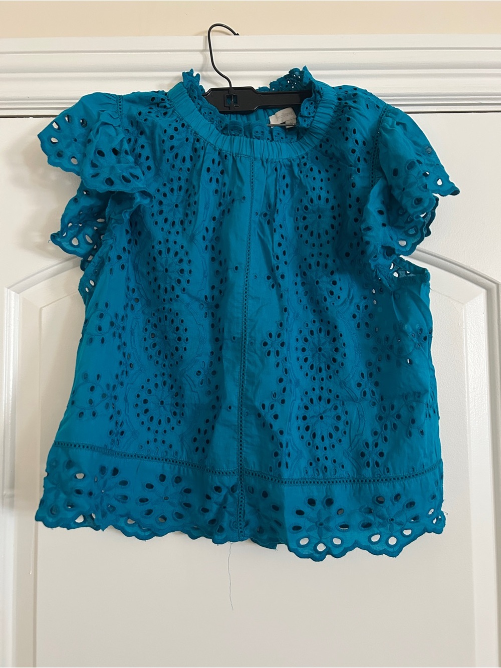 Girls' Teal Eyelet Flutter Sleeve Top